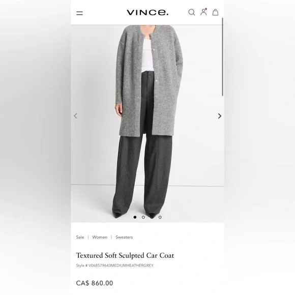 Vince grey Textured Soft Sculpted Car Coat medium - Picture 9 of 16